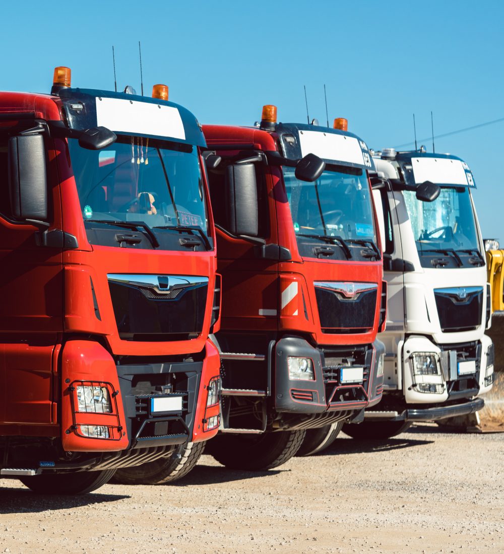 Trucks standing in line on premises of freight forwarding company